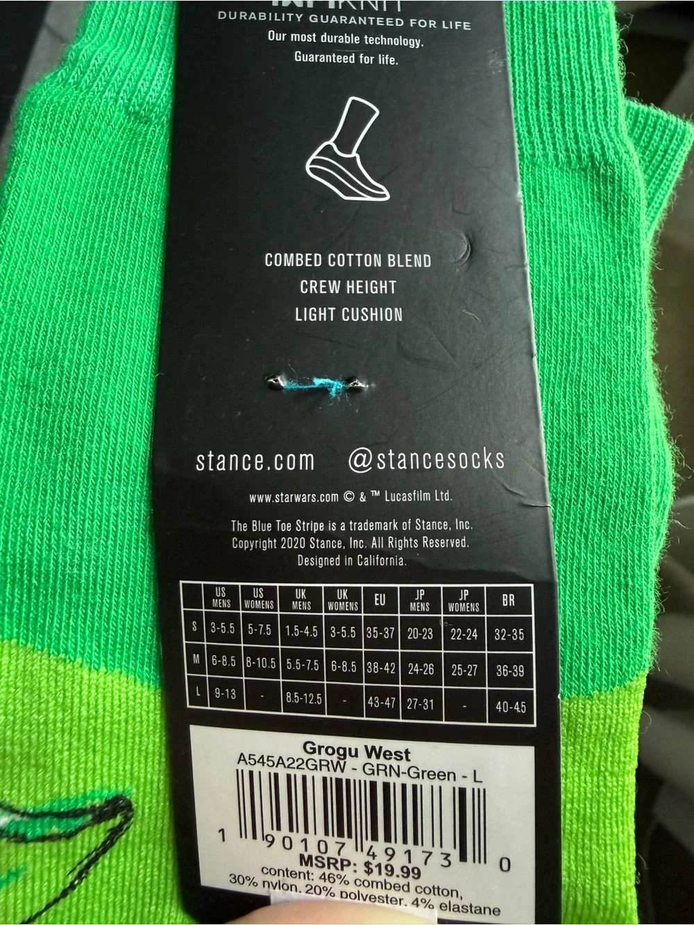 Stance The Mandalorian Grogu Green and Cream Crew Socks